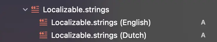 Localizable.strings containing English and Dutch